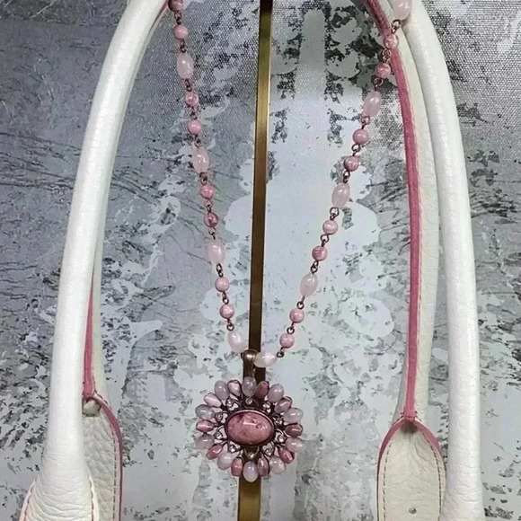 Dooney and Brourke Cream and Pink Pebbled Leather Bag Vintage Marchesa Satchel - Picture 6 of 16